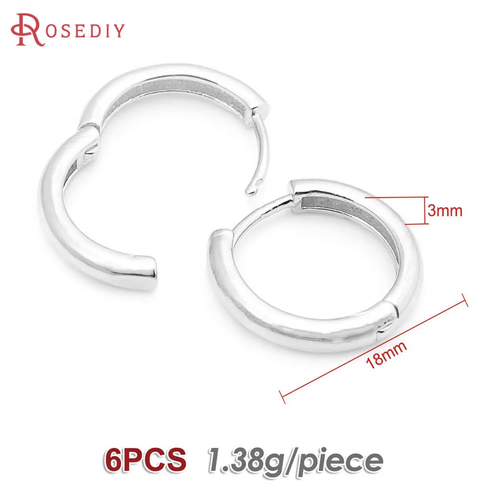 6PCS 14MM 16MM 18MM 23MM 25MM 30MM 18K Gold Color Brass Round Circle Loop Earrings Hoops Jewelry Making Supplies Accessories