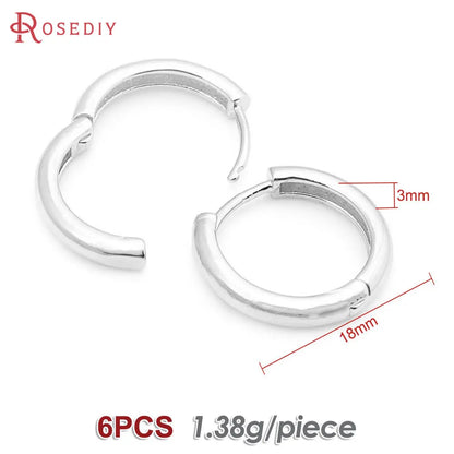 6PCS 14MM 16MM 18MM 23MM 25MM 30MM 18K Gold Color Brass Round Circle Loop Earrings Hoops Jewelry Making Supplies Accessories