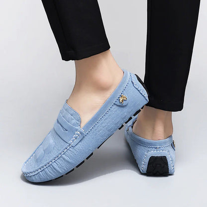 2025 Novos Sapatos Gorro Feitos à Mão Masculinos de Luxo Leve Estampa Crocodilo Tendência Mais Fácil de Combinar Slip-On Loafers Preguiçosos Sapatos da Moda para Dirigir Masculinos e Femininos