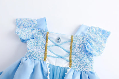 Girls Cosplay Cinderella Costume Deluxe Lace Dress Birthday Party Princess Fairy Tale Grace Ball Gown Butterfly Clothes