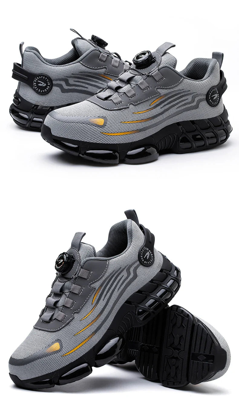 Hot Rotary Buckle Work Safety Shoes For Men Air Soft Sole Lightweight Protective Work Sneakers Men Breathable Safety Footwear