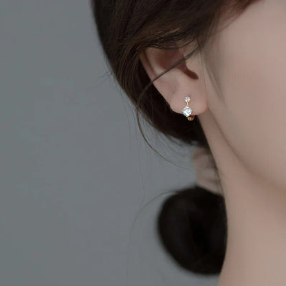 925 Sterling Silver Simple Shiny Black Zircon Statement Ear Buckle for Women Fashion Elegant Party Hoop Earrings Jewelry