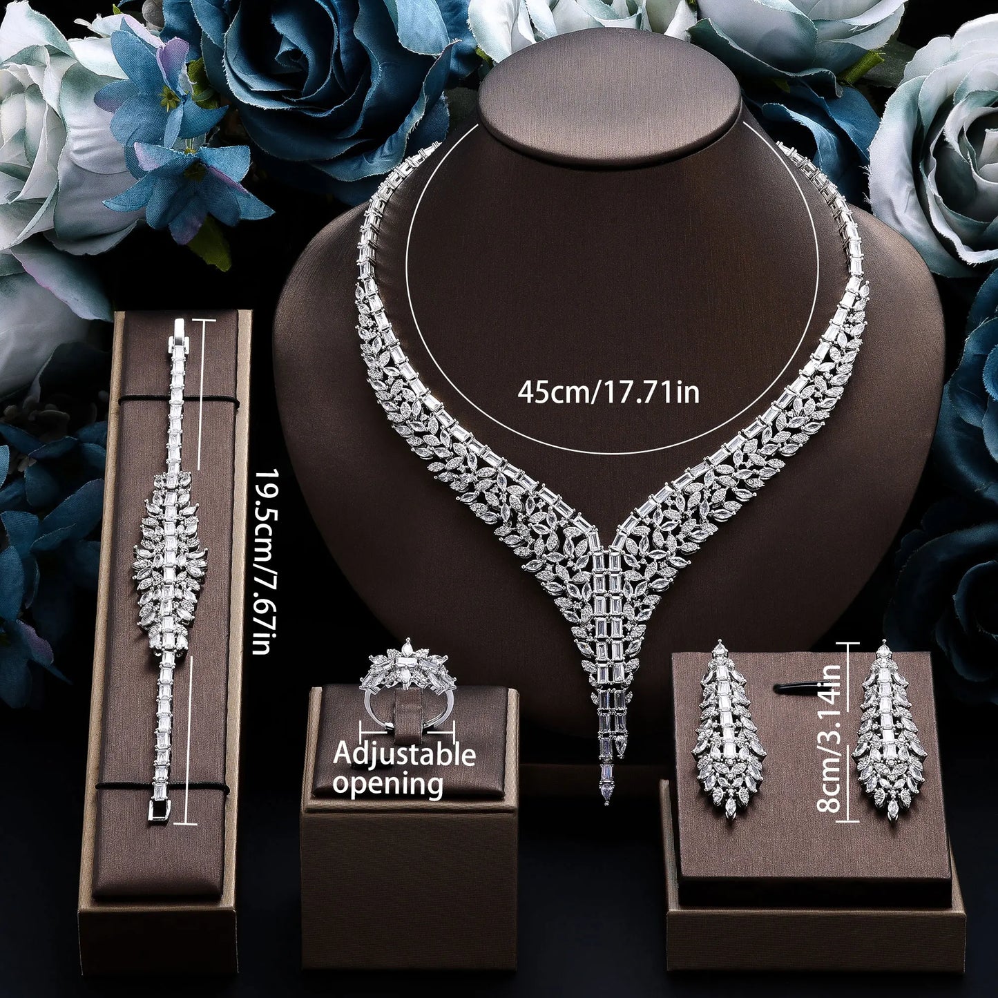 4 Piece Bridal Zirconia Full Jewelry Set for Women Party Luxury CZ Crystal Wedding Necklace