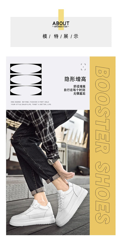 Novos sapatos masculinos invisíveis para aumentar a altura, sapatos esportivos de 6 CM-8 CM-10 CM, sapatos esportivos de couro branco para homens, tamanhos ampliados 36-46