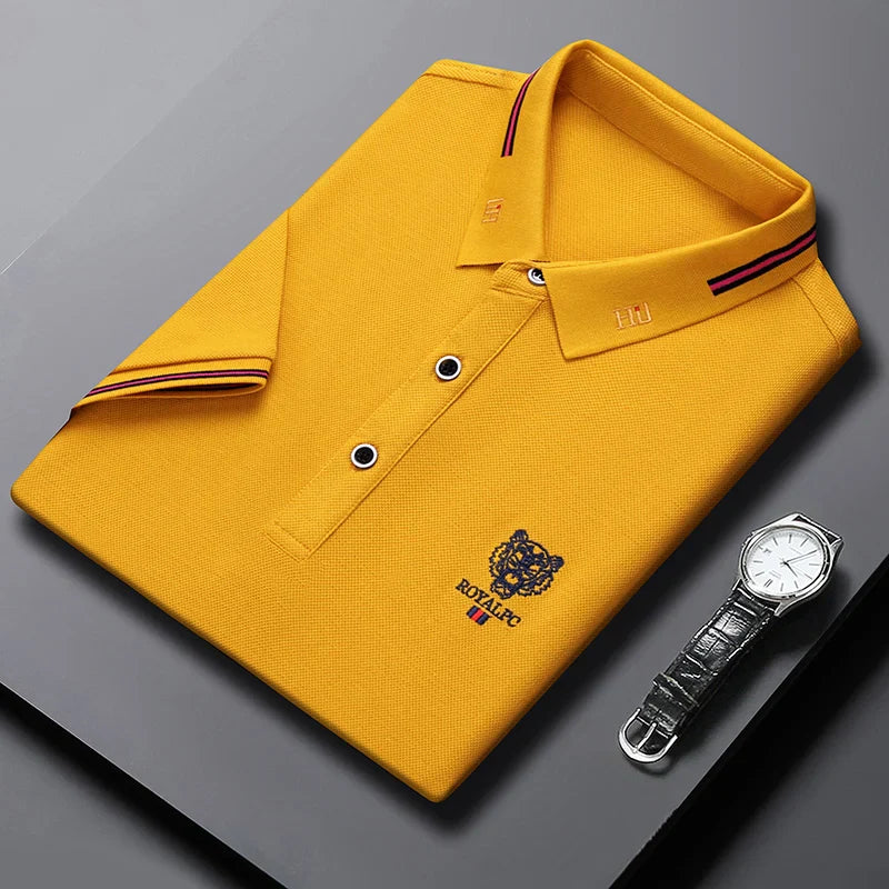 100% Cotton high-End Brand Men's Summer Exquisite Embroidery Short Sleeved Polo Shirt Trend Casual Lapel T-Shirt Men's Clothing