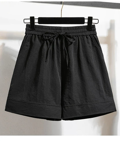 Plus Size Summer Shorts For Women 2025 Summer Ice Silk Drawstring Large Size Loose Shorts Women Korean Streetwear Shorts Female