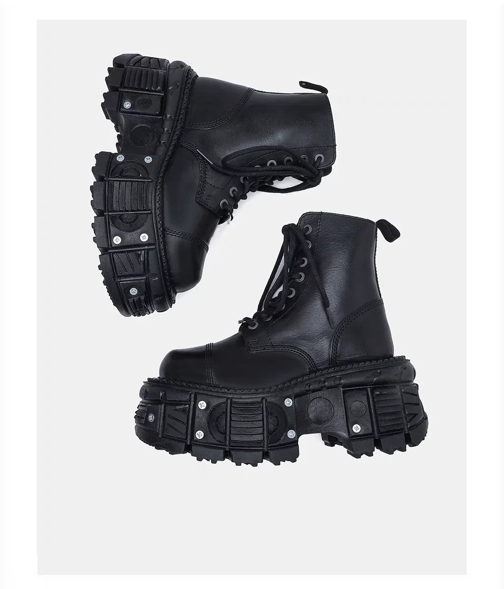 Leather Heightened 10cm Thick-soled Men's High-top British Style 2025 New Trendy Men's Boots Ruffian Handsome