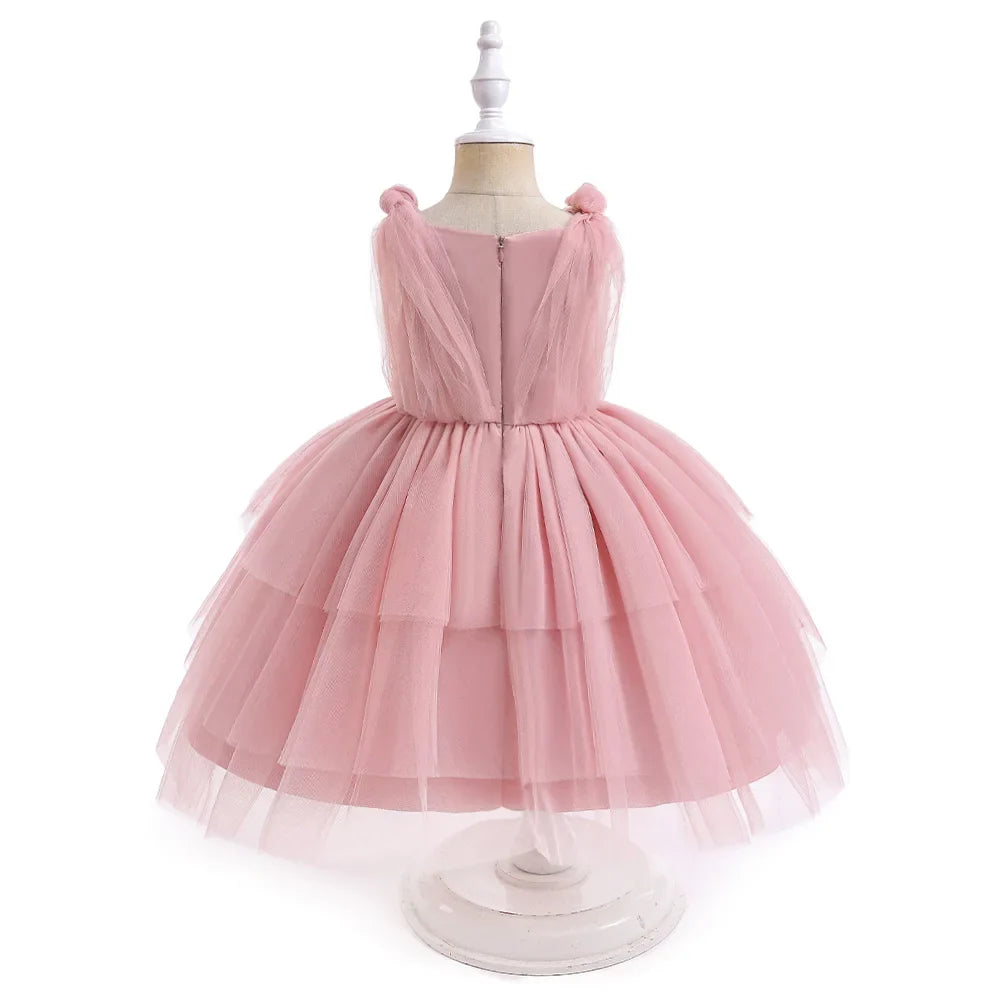 Summer Bow Bridemaid Party Girls Dresses Elegant Tulle Birthday Wedding Princess Dress for Girl New Years Prom Christmas Costume