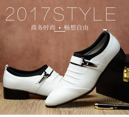 Classic White Men Dress Shoes 2024 Casual Business Leather Shoes for Men Point Toe Wedding Formal Shoes Men Size 46