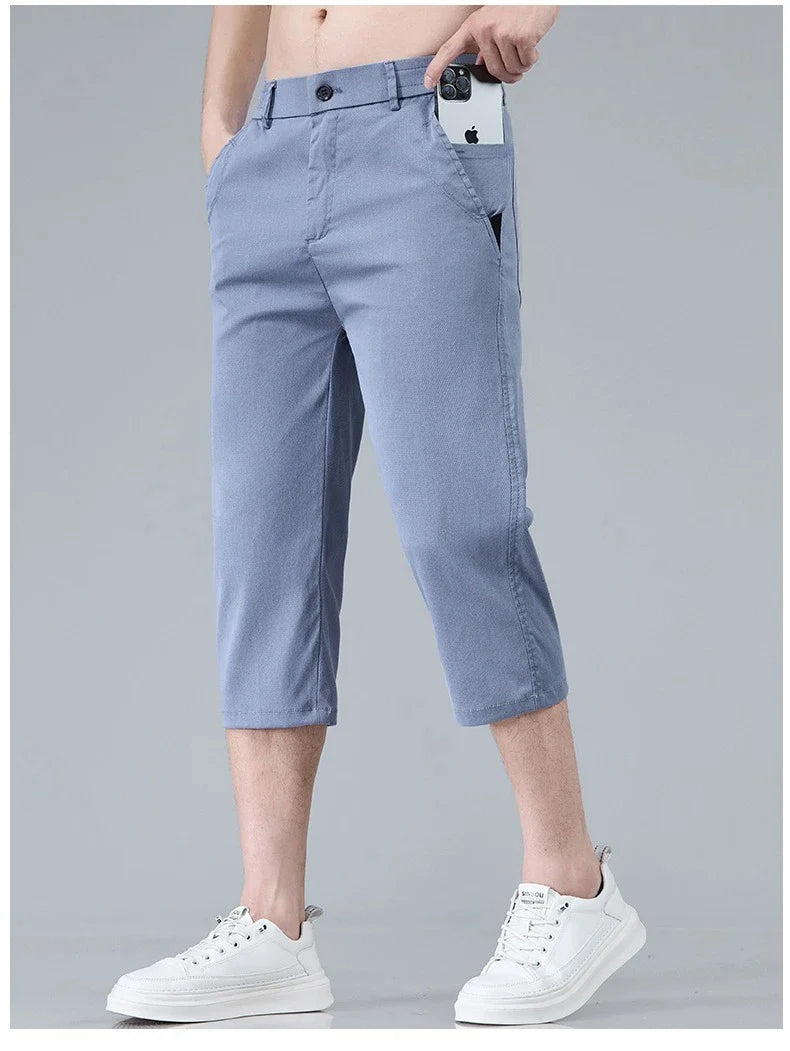 Men's Summer Lyocell Shorts Thin Breathable Comfortable Slim Korean Fashion Short Pants Elastic Waist Casual Vacation Pants