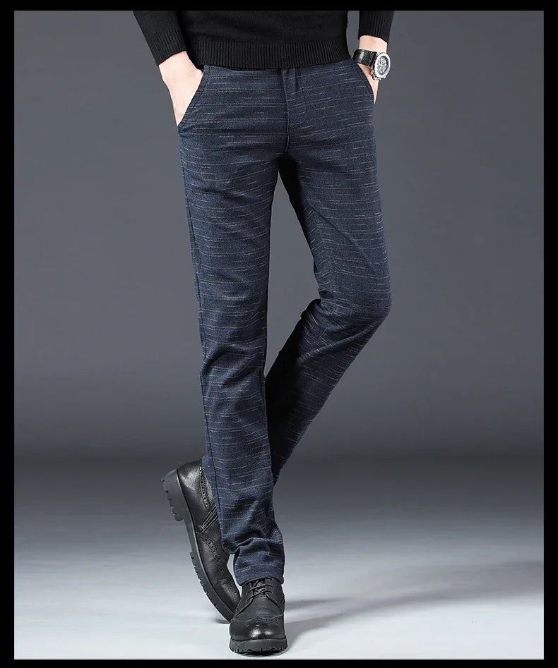 Spring Autumn New Men's Plaid Pants Black Blue Business Casual Formal Fashion Korean Classic Male Clothes Straight Trousers