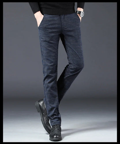 Spring Autumn New Men's Plaid Pants Black Blue Business Casual Formal Fashion Korean Classic Male Clothes Straight Trousers