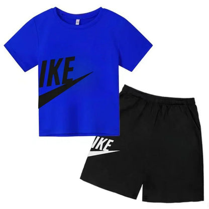 Fashion Sport 2Pcs Outfit, Printed Short Sleeve Tee and Shorts, Comfortable Summer Tracksuit for Boys Girls