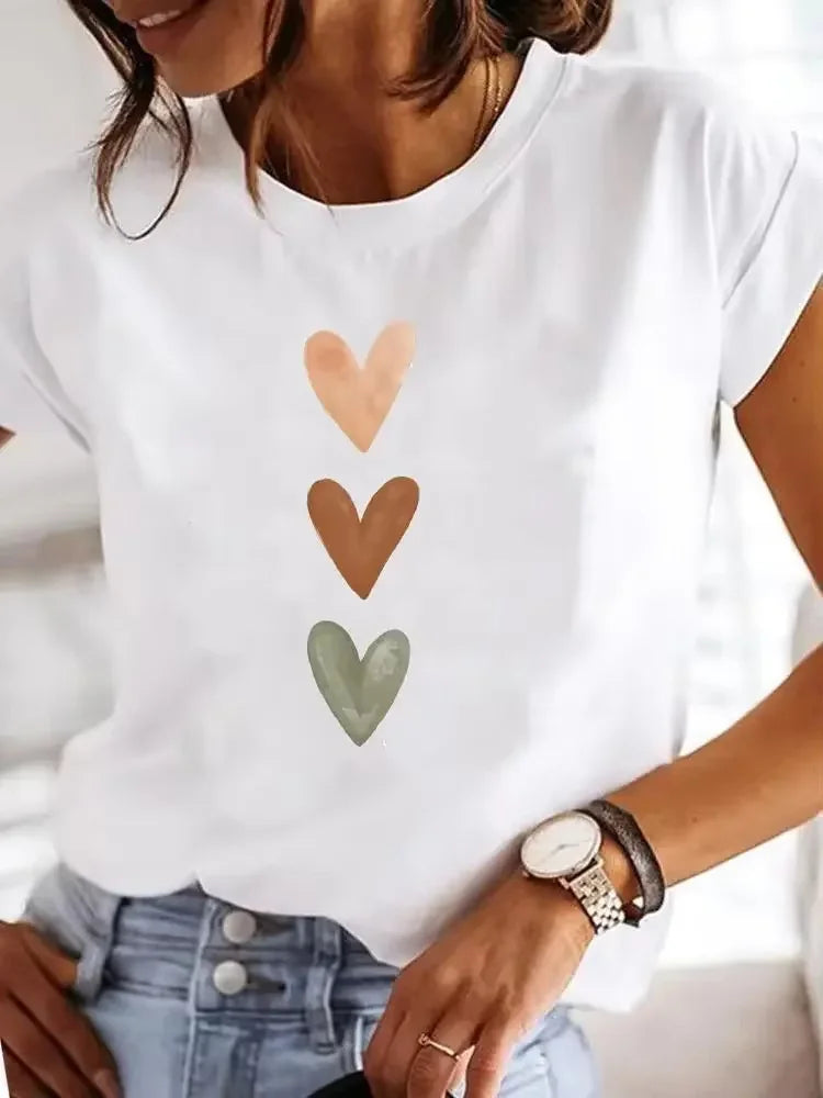 Women'S Golden Cherry Print Short Sleeve Stylish Round Neck Perfect for Spring Outfits Cherry Themed Items Aesthetic Clothes