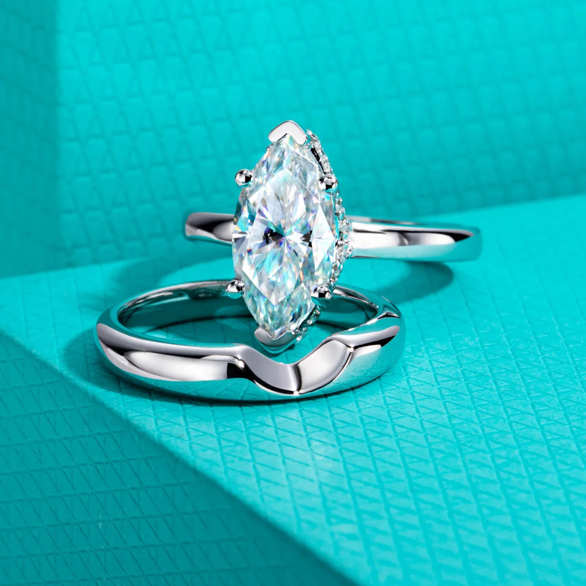 3ct Marquise Cut Moissanite Wedding Bands Ring 18k Gold Plated 925 Sterling Silver Solitaire Bridal Rings Set for Women