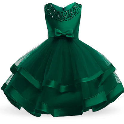 Summer Beading Girl Party Dress Christmas Costume Gala Bow Wedding Birthday Princess Dresses for Girls Baptism Prom Gown Vestido