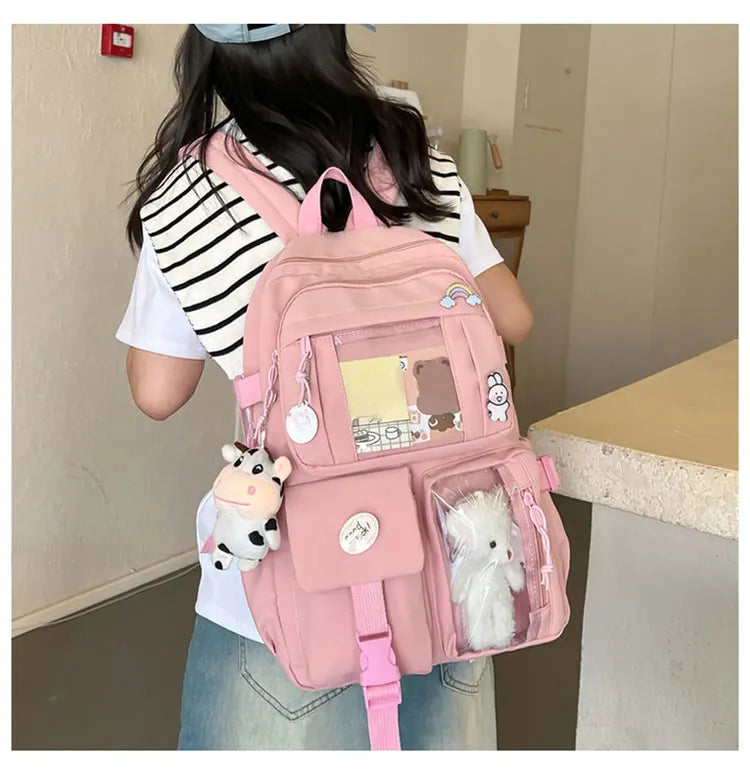New Cute Nylon Backpack Suitable for Young Girls, Female Students, and Ladies, Multi-Pocket Student Backpack