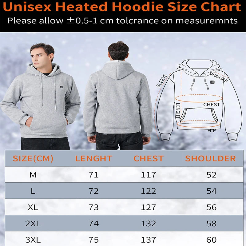 New Intelligent USB Heating Hoodie for Men Women Winter 7 Areas Coral Fleece Hooded Heated Clothes Outdoor Thermal Sportswear