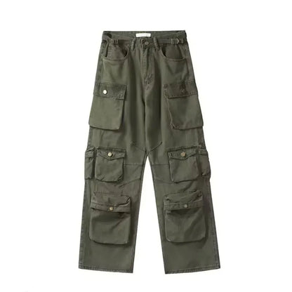 2025SS New Men's Casual Hip-hop Multi Pocket Functional American Retro Brand Fashionable Straight Leg Wide Leg Work Pants Y2K