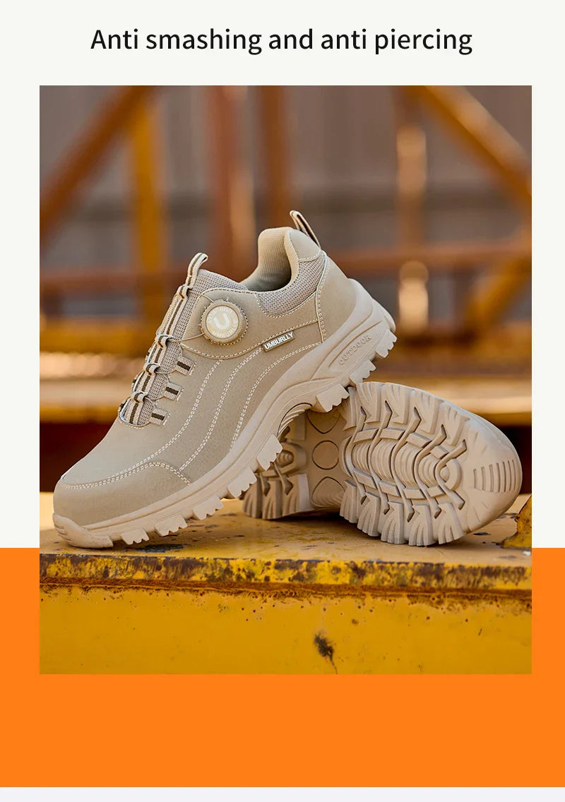 Men's Safety Shoes with Button Design Steel Toe Anti- Crush Resistant And Slip-Resistant Outsole for Outdoor Workshop Workwear