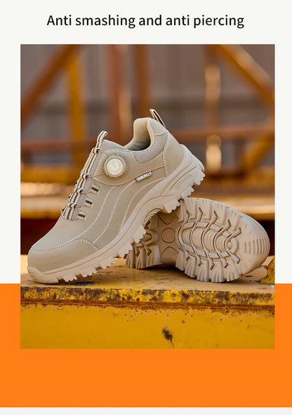 Men's Safety Shoes with Button Design Steel Toe Anti- Crush Resistant And Slip-Resistant Outsole for Outdoor Workshop Workwear