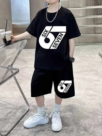 New Cool 67 Funny 3D Print Kids T-Shirt Shorts Set Fashion Children's Clothes Casual Boy Girl Short Sleeve Shorts Football Sets