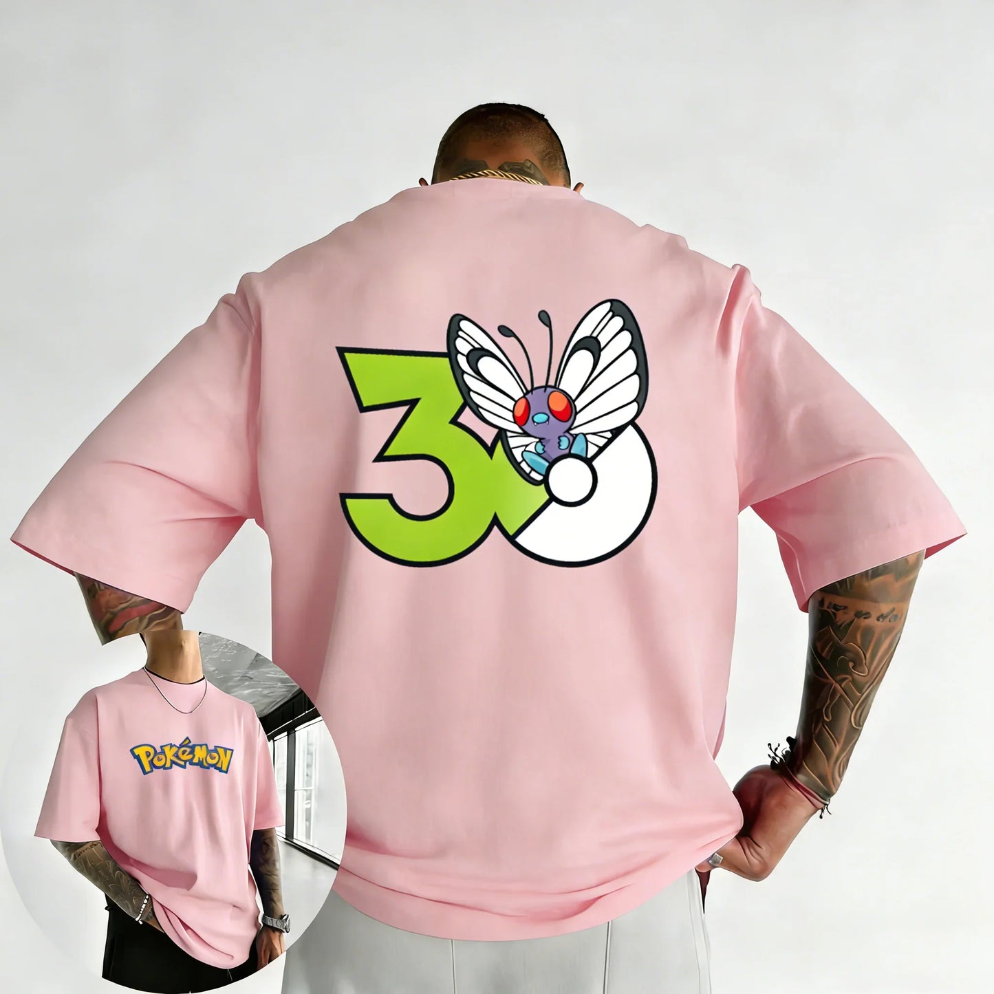 30th Anniversary Butterfree Printed T-shirt Summer Men's and Women's Loose Casual Hip Hop Trendy Short Sleeve Top