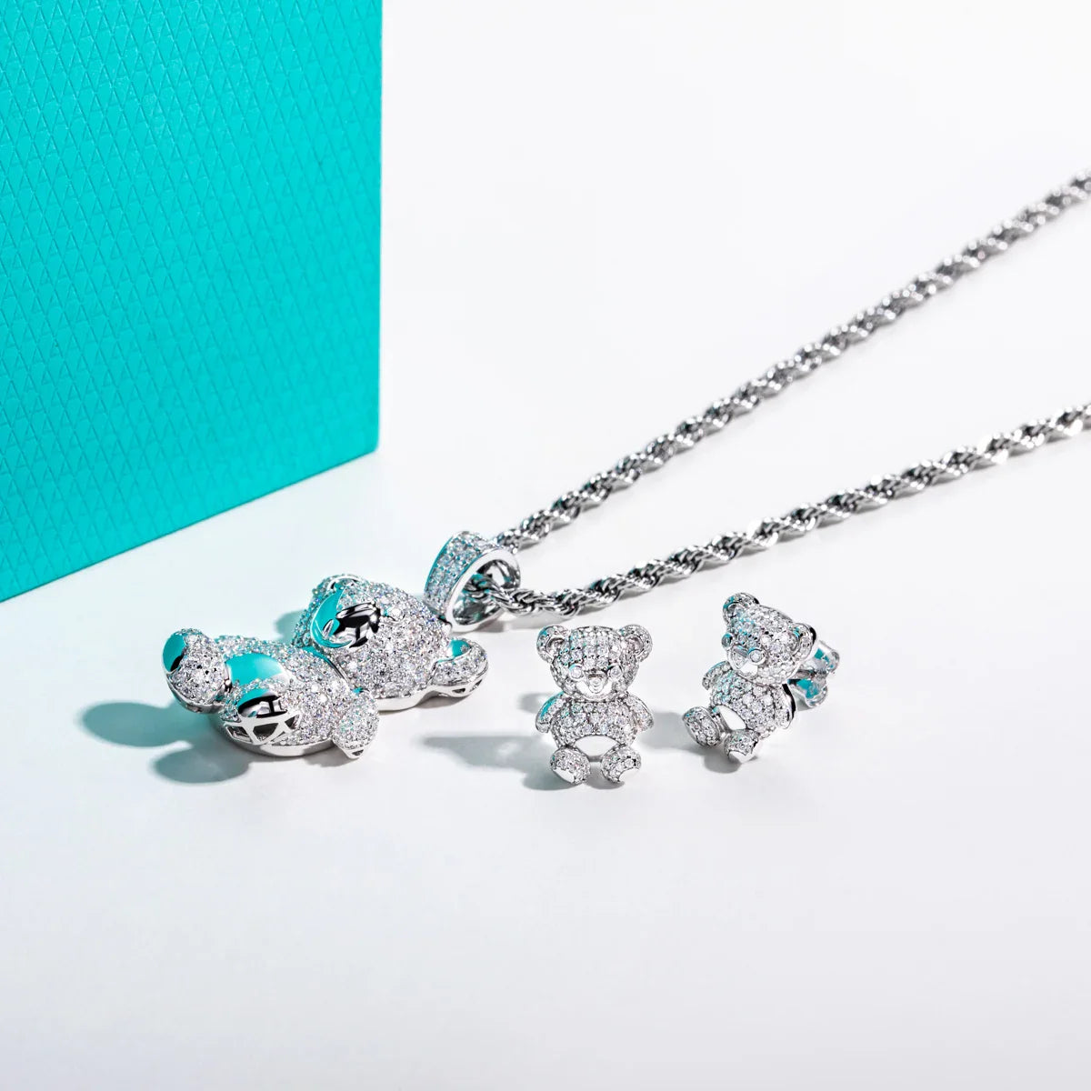 Moissanite Bear Pendant Necklace 925 Sterling Silver Iced Out Stud Earring New Age Hip Hop Jewelry Set for Women