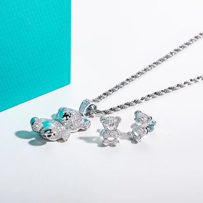 Moissanite Bear Pendant Necklace 925 Sterling Silver Iced Out Stud Earring New Age Hip Hop Jewelry Set for Women