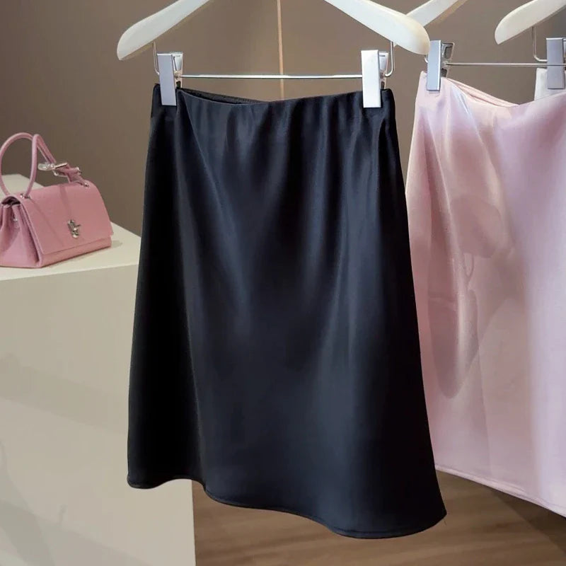 High-waisted Satin Skirts Women Summer 2026 French  Slim Simple A-line Skirt Female Elegant Korean Style Mini Skirt for Women