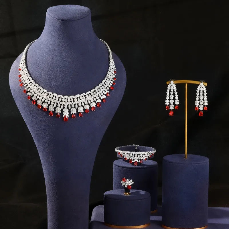 Famous Tassel Necklace Earrings Set Cubic Zircon Jewelry Set Dubai Bridal Jewelry Sets Wedding Party Gift Brides Accessories