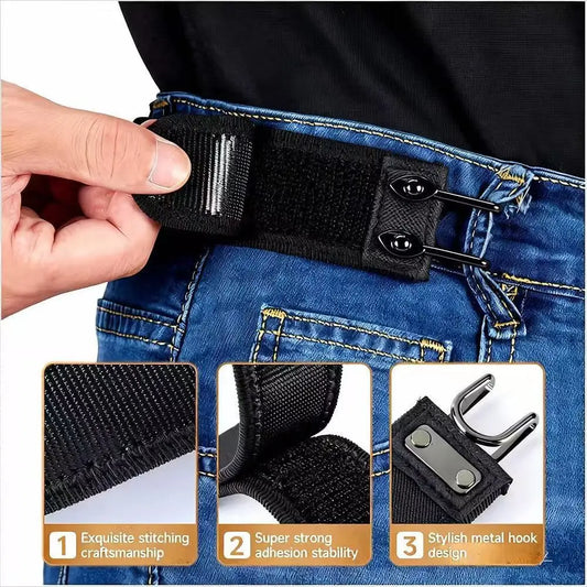 Buckleless Elastic Belt Hook Adjustable Metal Hook Men Women Unisex Buckle-Free Invisible Waist Belt Closure Outdoor Work EDC