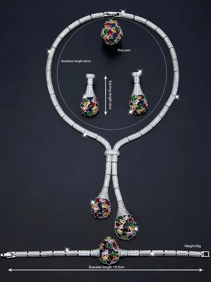 Luxury Bridal Jewelry Set Nigeria Design Cubic Zirconia Large Necklace Earrings Women's Wedding Accessory