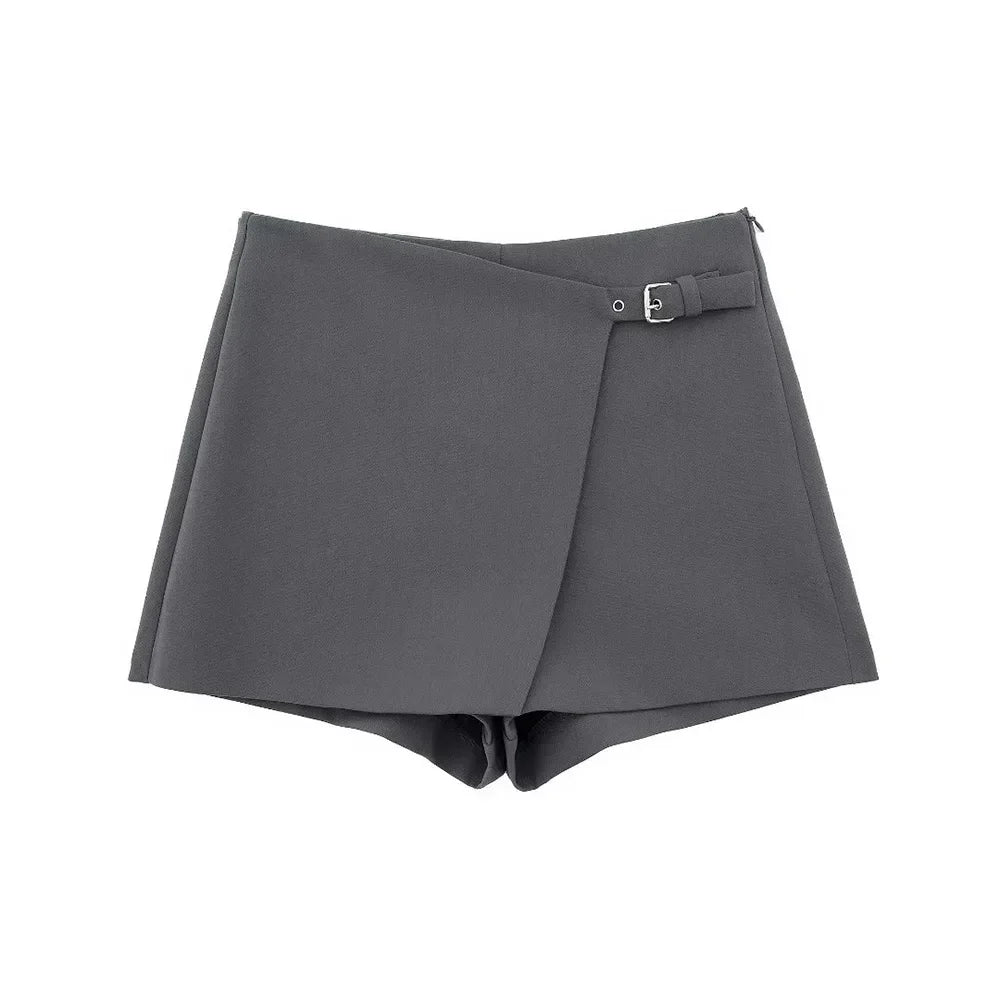 Women Fashion Solid Bandage Side Zipper Mini Skirts Shorts Vintage High Waist Female Chic Lady Shorts