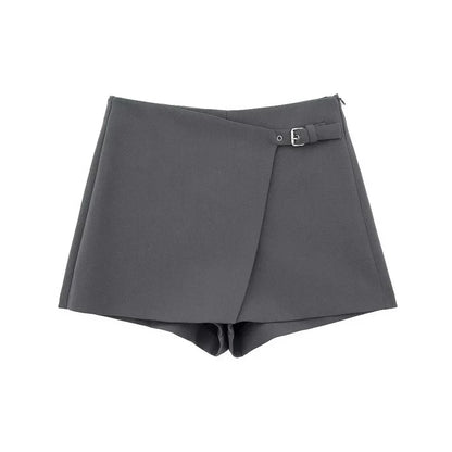 Women Fashion Solid Bandage Side Zipper Mini Skirts Shorts Vintage High Waist Female Chic Lady Shorts