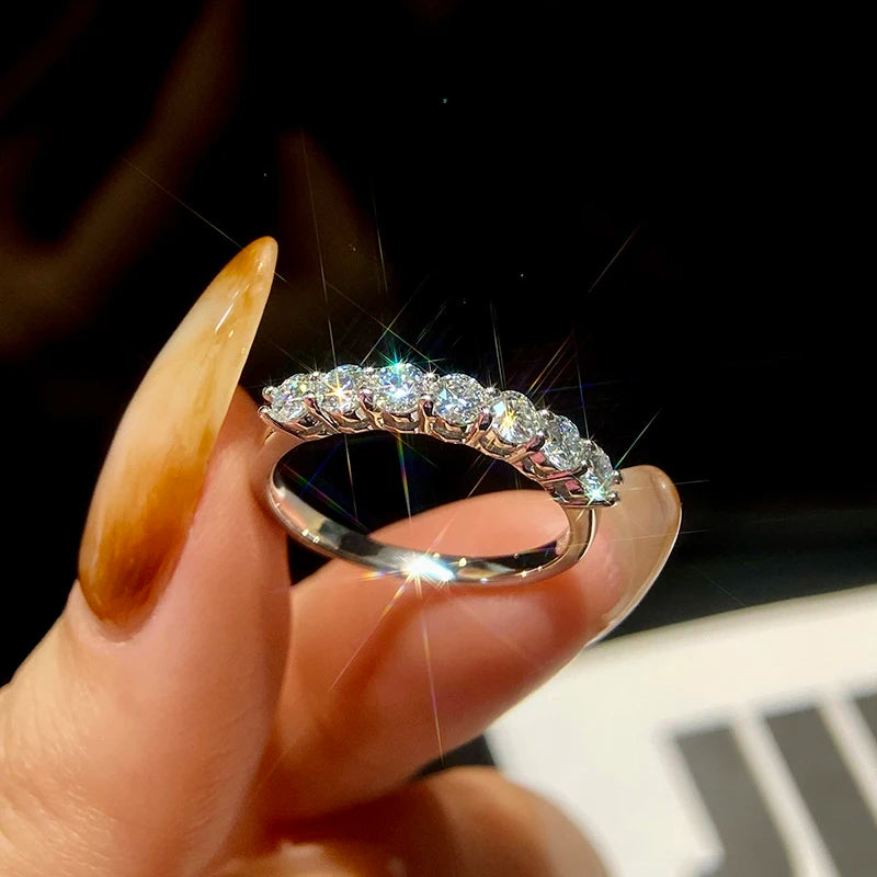 Real Moissanite Ring 925 Sterling Silver Diamond Eternity Band Engagement Wedding Rings for Women Luxury Quality Jewelry