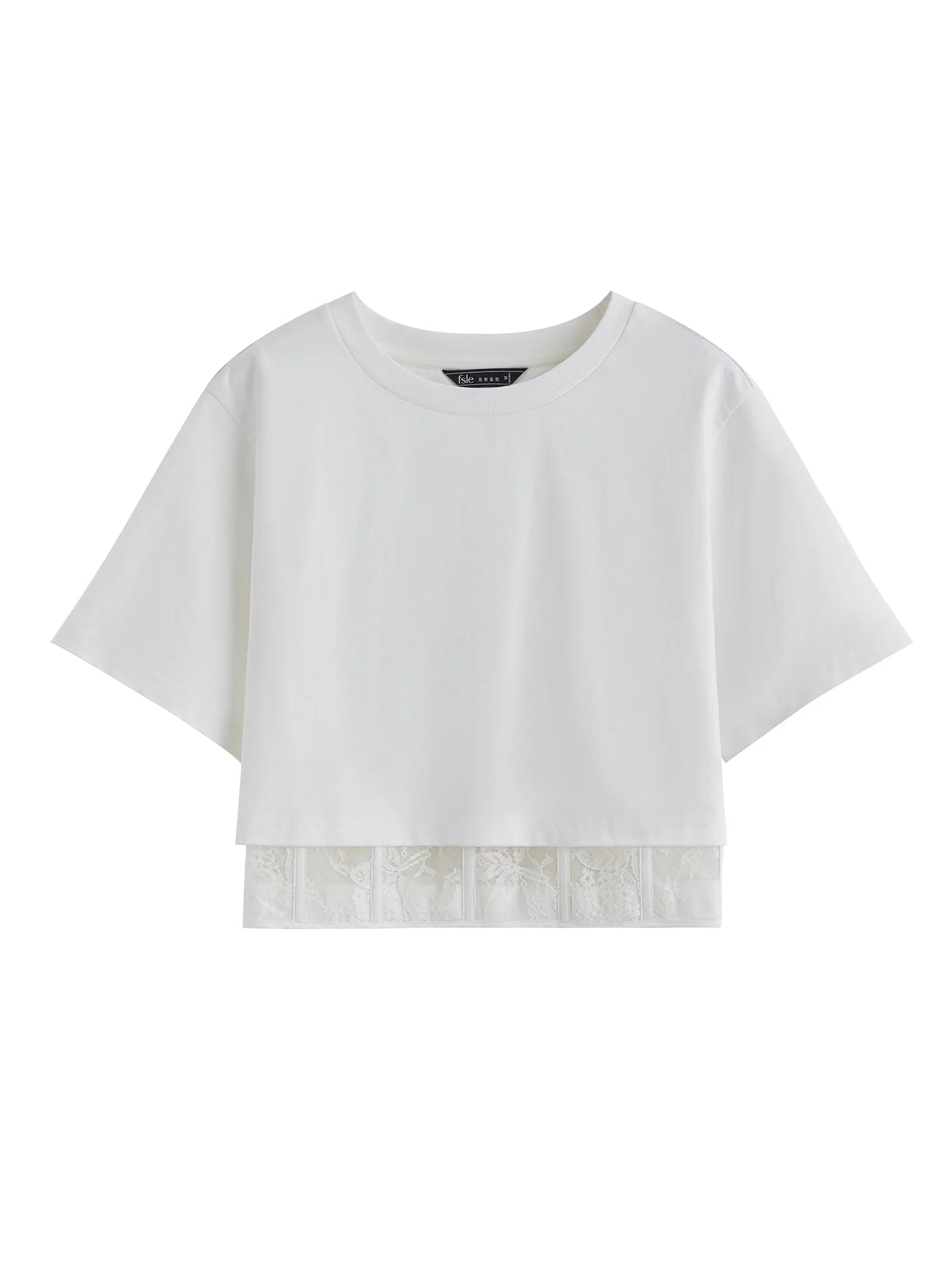 FSLE 【Série Premium】Camiseta Feminina Elegante com Renda e Cropped na Cintura Blusa Chique Chegada Nova de Verão 2025 25FE12023