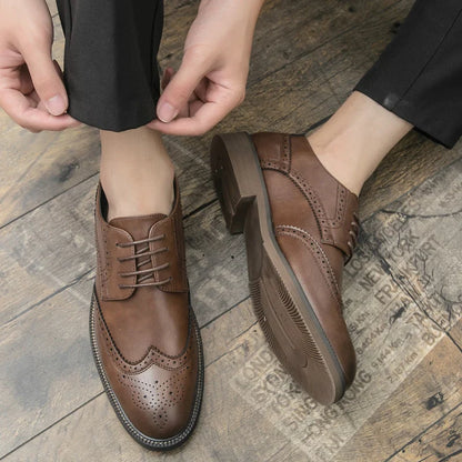 Men Lace Up Derby Shoes PU Solid Color Round Toe Business Casual Fashion Formal Shoes