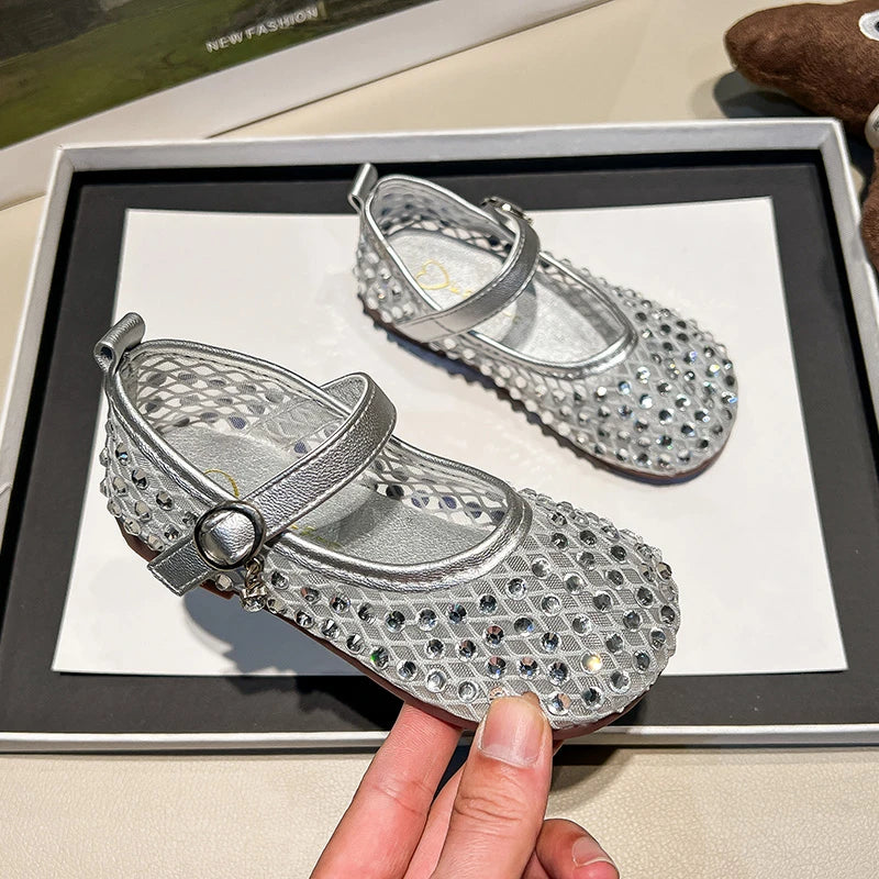 Children's Summer Sandals New Soft Bottom Kids Sandals for Girls Fashion Sequin Causal Beach Shoes Non-slip Breathable Mesh
