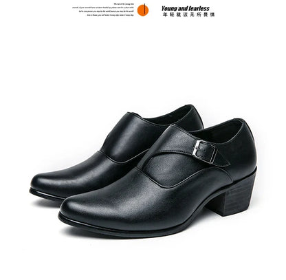 Dress Shoes Man Thick Heel Brogue Leather Men Wedding Party Social Shoe Male Business Casual White Platform Formal Shoes For Men