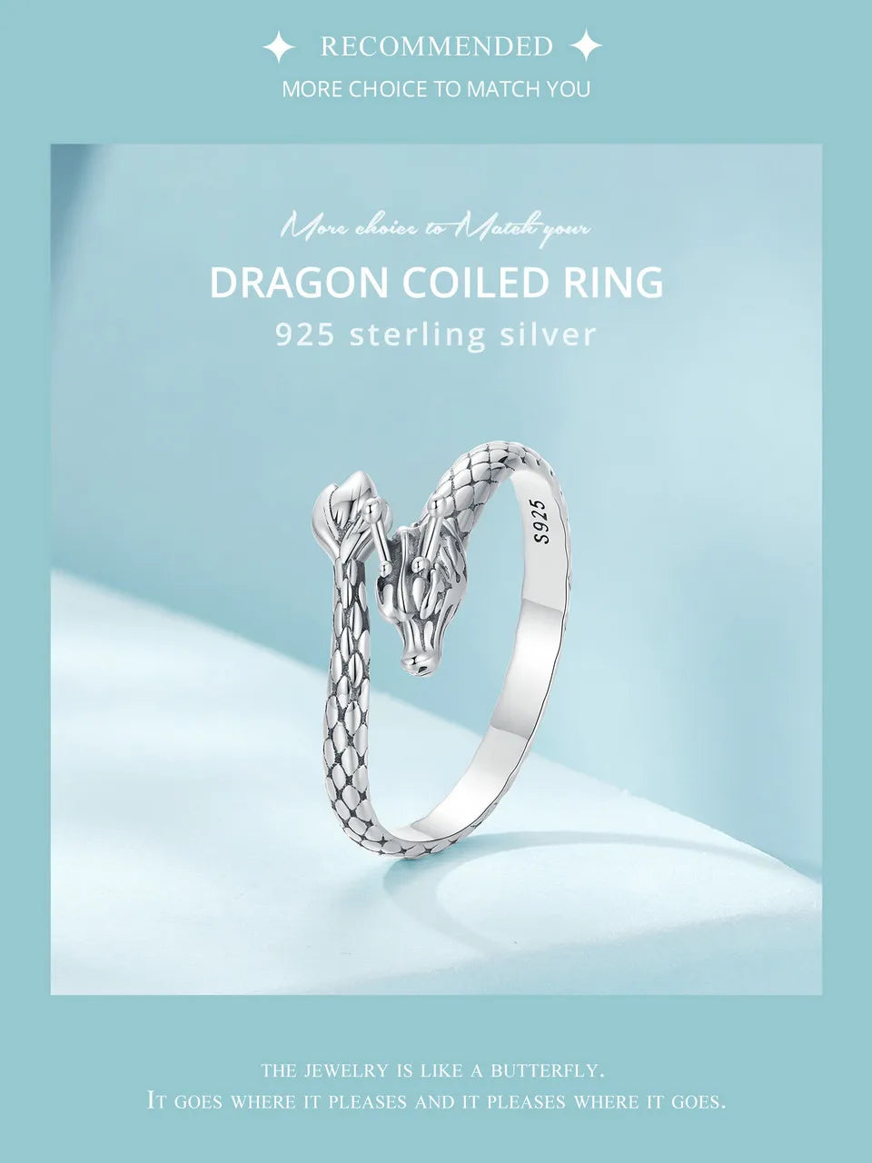 Vintage 925 Sterling Silver Dragon Opening Ring For Women Lucky Gothic Animal Stackable Rings Party Punk Hiphop Gift