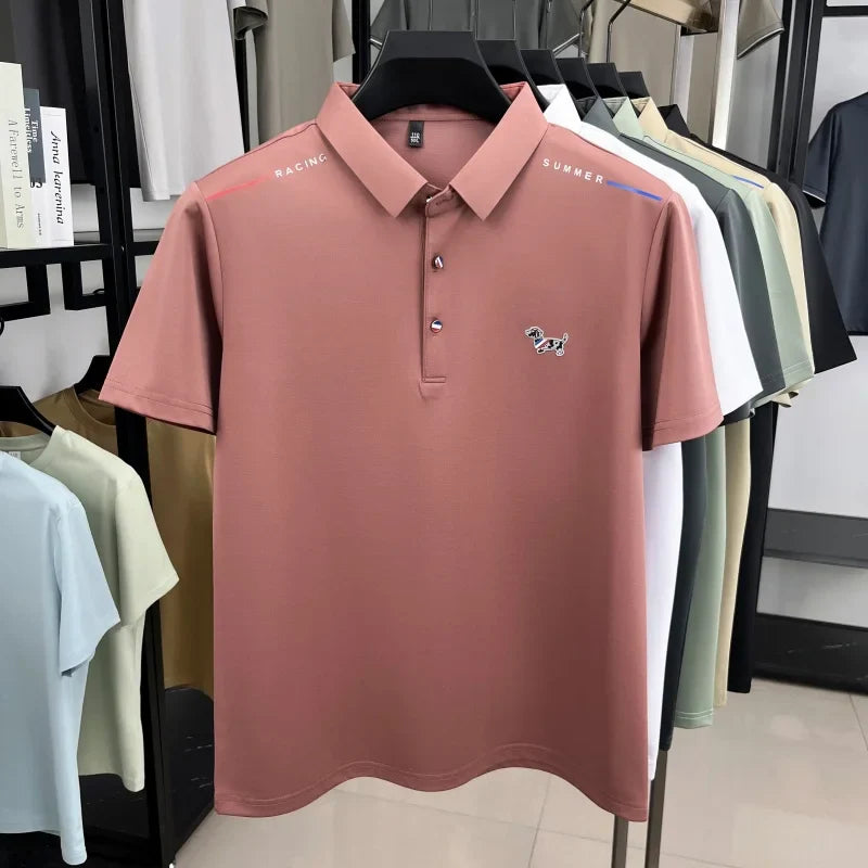 New Business Men's Lapel Polo Shirt High End Design Cartoon Dog Print Short Sleeve T-Shirt Summer Fashion Breathable Men's Wear