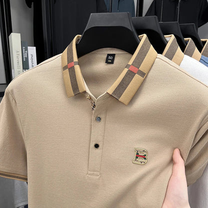 100% pure cotton high-end brand fashionable men's short sleeved polo shirt autumn original letter design golf top T-shirt
