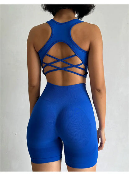 High Waist Butt Lifting Fitness Suit Gathering Beautiful Back Yoga Suit Bras Quick-drying Running Peach Buttock Training 2PCS