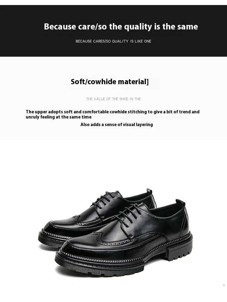 New Brock engraved casual leather shoes for men genuine leather business formal wear British thick-soled height-increasing style