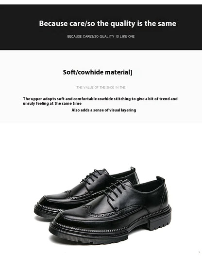 New Brock engraved casual leather shoes for men genuine leather business formal wear British thick-soled height-increasing style