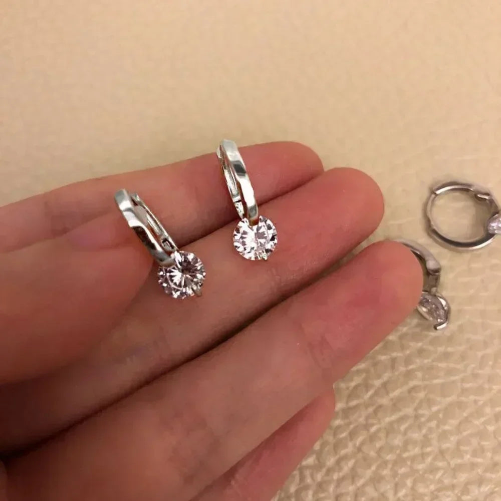 2024 New Fashion Gold Color Round Zircon Simple Drop Dangle Earrings for Women Charm Korean Hoop Jewelry Wedding Birthday Gift