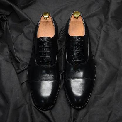 Luxury Genuine Leather Mens Business Dress Shoes Black Cap Toe Lace-Up Oxfords Company Office Wedding Party Formal Shoes for Men