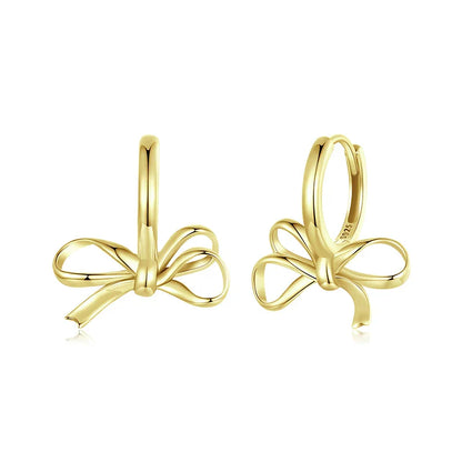 Gold Bowknot Ear Buckles, 925 Sterling Silver Hypoallergenic Classic Trend Hoop Earrings for Women Fine Jewelry SCE1752