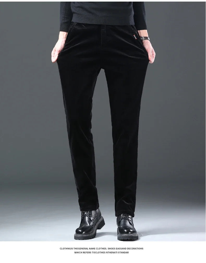 Fleece Winter Brand Men Clothing Corduroy Pants Warm Business Slim Velvet Korean Casual Trousers Male Plush Pants